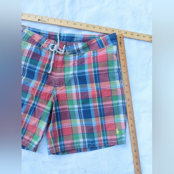 POLO Ralph Lauren Preppy Plaid Yellow Embroidery Pony Swim Trunks Shorts M 34 - Picture 9 of 11